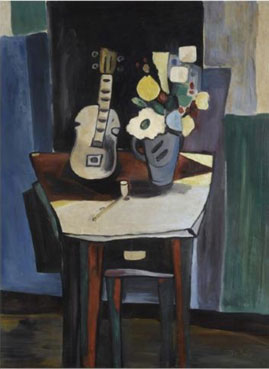 Still life with flowers and violin