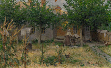 Woman in courtyard