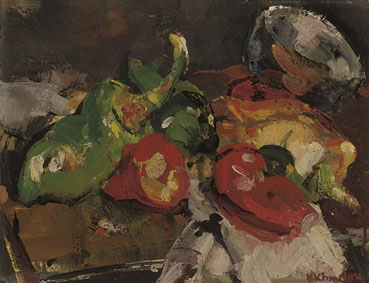 Still life with red and green peppers