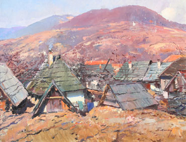 Autumn Carpathian village scene