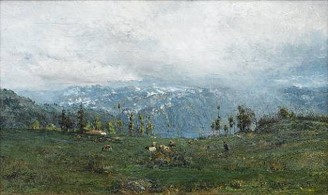 Mountain landscape with lake Geneva in the foreground