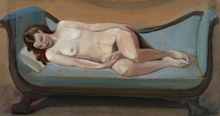 Nude on a blue sofa