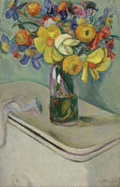 Flowers. Vase on a hamper