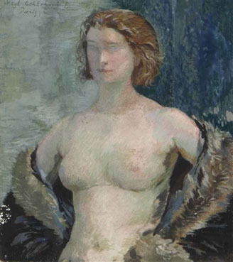 Standing woman with fur coat draped over her shoulders; and Reclining nude