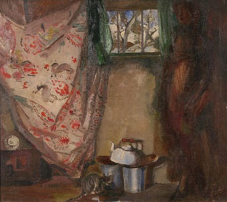 Cat and teapot by the window
