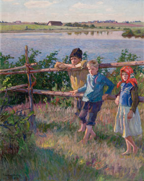 Children by a lake