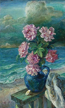 Pink flowers by the sea