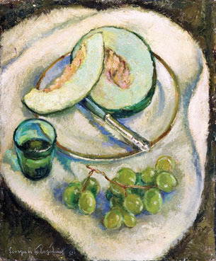 Still life with melon and grapes