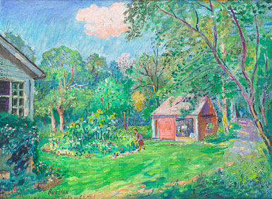 N.S. Cikovsky`s studio on Long Island`, and a work on paper with a rural scene