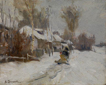 Winter scene with horse sledge