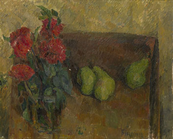 Still life with flowers and pears