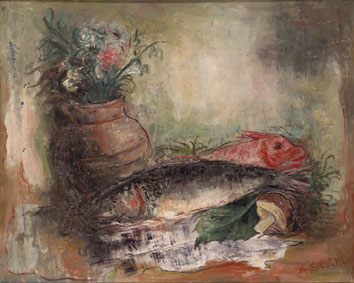 Still life with fish and mushroom