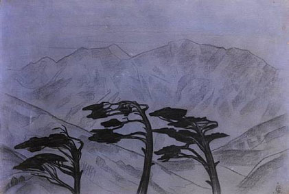 Landscape with pine trees, Himalayas