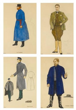 A group of eighteen costume designs for the Cherry orchard (1959)