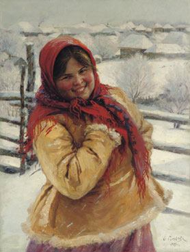 A peasant girl in a red headscarf