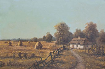 Landscape with Ukrainian hut