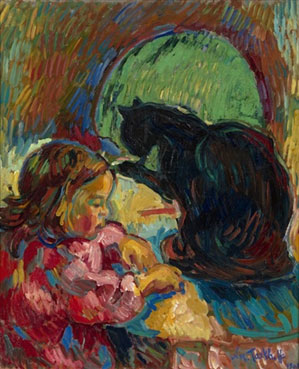 Young child with a black cat