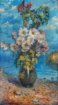 Still life with flowers on the shore