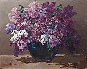 Lilacs in a blue vase