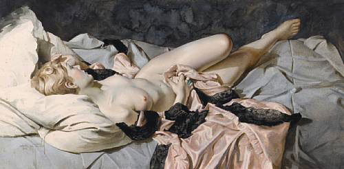 Reclining nude with pink robe