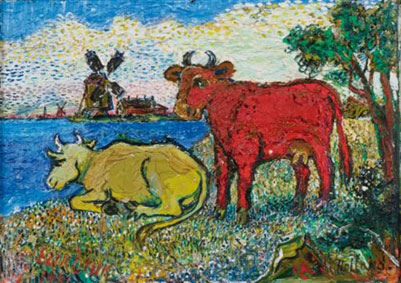 Cows by a river