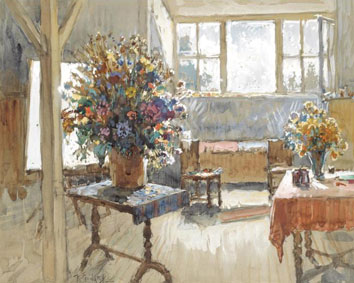 Interior with bouquet of summer flowers