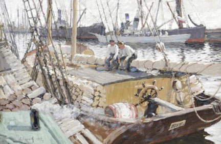 Sailors resting in the harbor