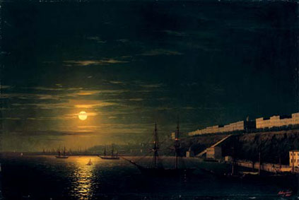 A moonlit view of Odessa from the Black Sea