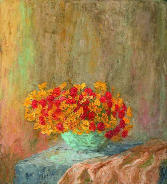 Still life with red and yellow flowers