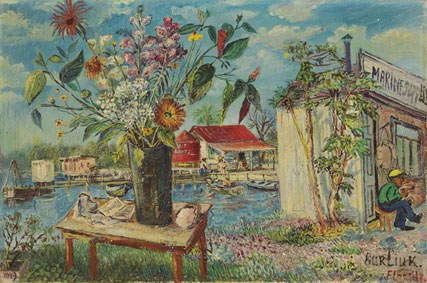 Flowers and boat harbor