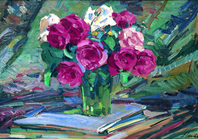 Roses in the green vase