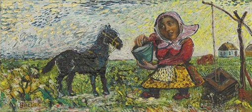 Woman watering a horse