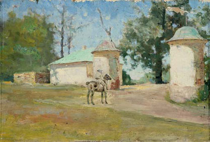 Study for `Lev Nikolaevich Tolstoi on a horse at the entrance to Iasnaia Poliana`