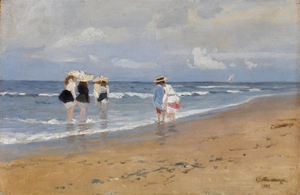 Girls paddling at the seaside