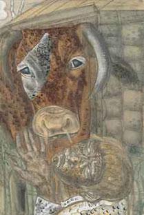 Деревенский мальчик с коровой