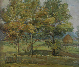 Landscape with trees and haystack