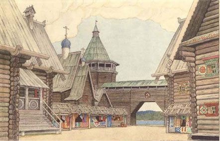 Set design of village square