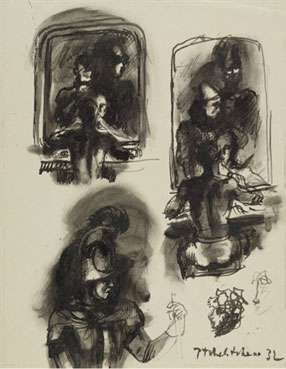 Man looking in a mirror: study for the mirror (circus dressing room)