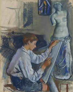 Portrait of the artist`s son Alexandre sketching in the artist`s studio