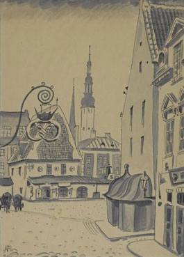 A group of four works, including views of Talinn and memel Klaipeda