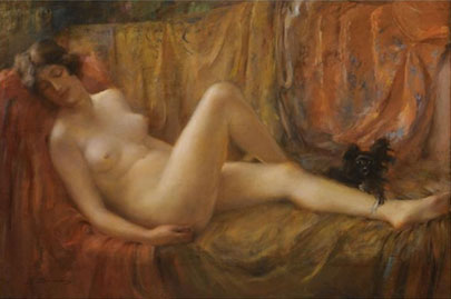 Nude with a dog