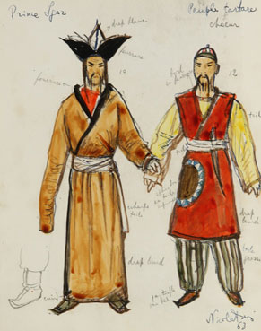 Costume design for two characters from Prince Igor