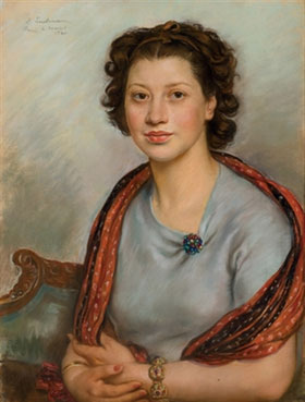 Portrait of Berthe Popoff in a red shawl