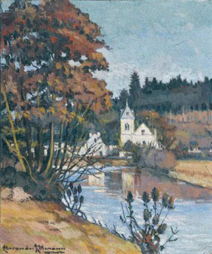 Église au bord d`une rivière