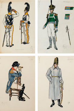 A set of eight costume designs for War and Peace