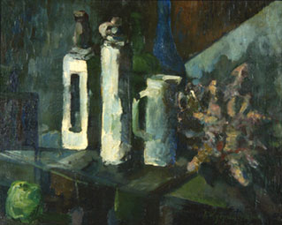 Still life with bottles and jug