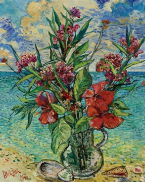 Bouquet of flowers by the sea