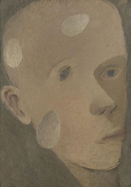 Head of a young boy with floating eggs