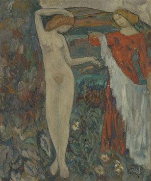 Symbolist composition with nude