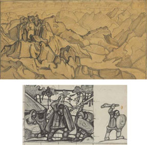 Study for `Boundary of the Kingdom`; Study of fighting warriors